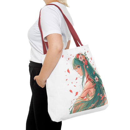 Einkaufstasche „Floral Anime Muse“ – Canvas Bag mit rotem Henkel – 3 Größen