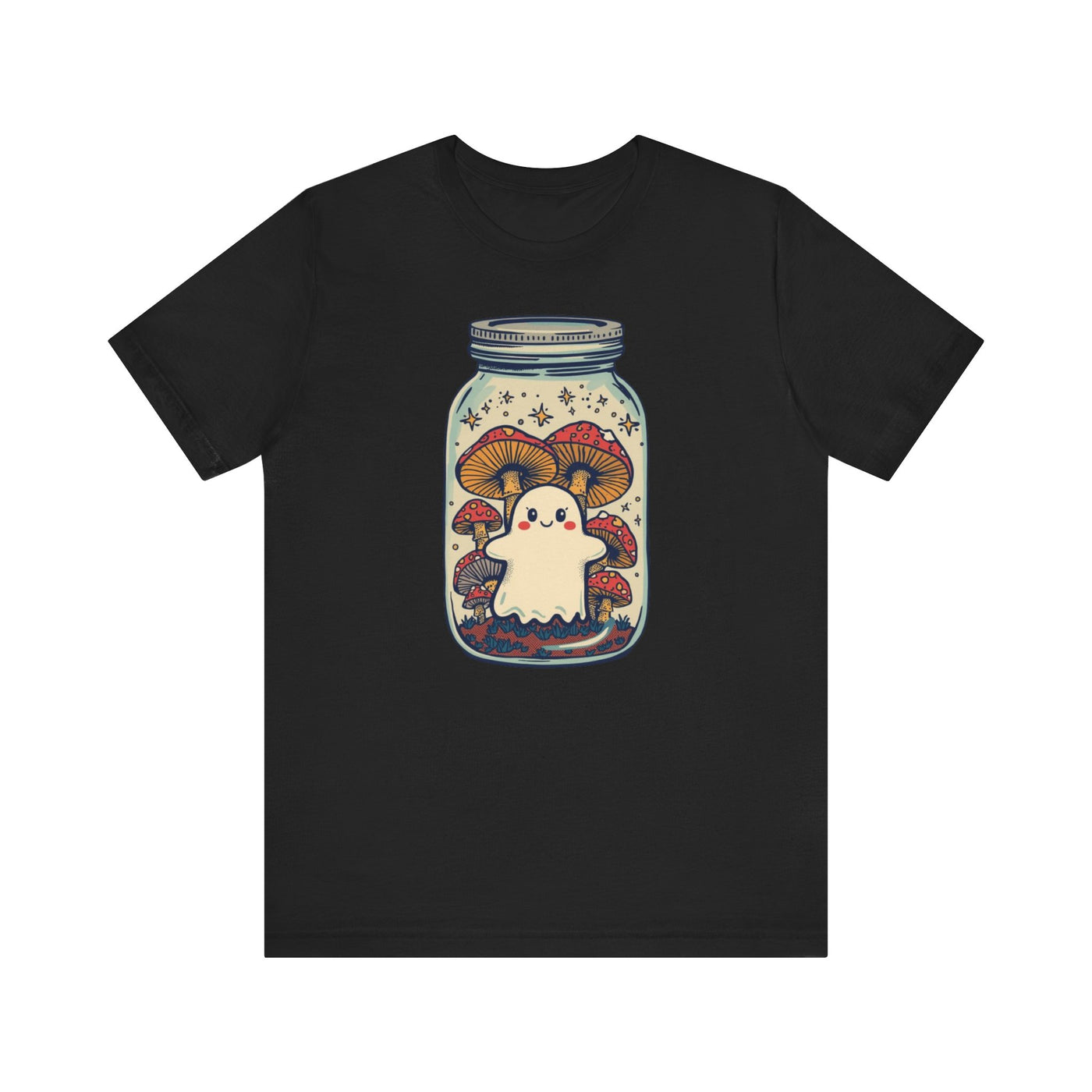 Whimsical Ghostly Tee, Halloween Shirt, Cute Short Sleeve Top, Mushroom Art Tee, Fun Unisex T-Shirt