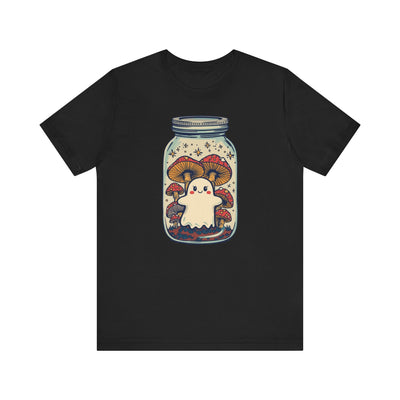 Whimsical Ghostly Tee, Halloween Shirt, Cute Short Sleeve Top, Mushroom Art Tee, Fun Unisex T-Shirt