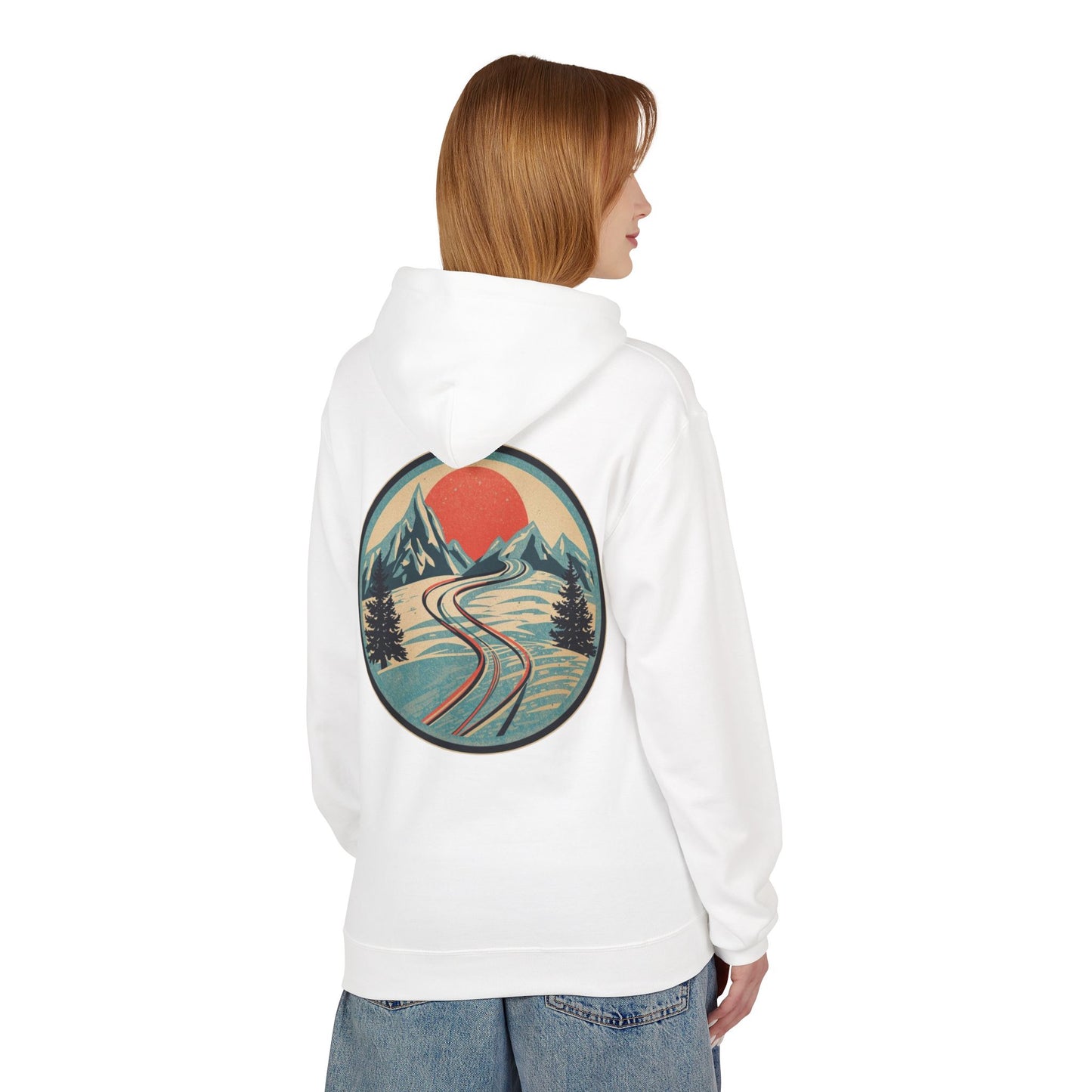 Hoodie „Ski Horizon“ – Retro-Bergdesign mit großem Rückenmotiv – auch in Schwarz – ColorfulRobe
