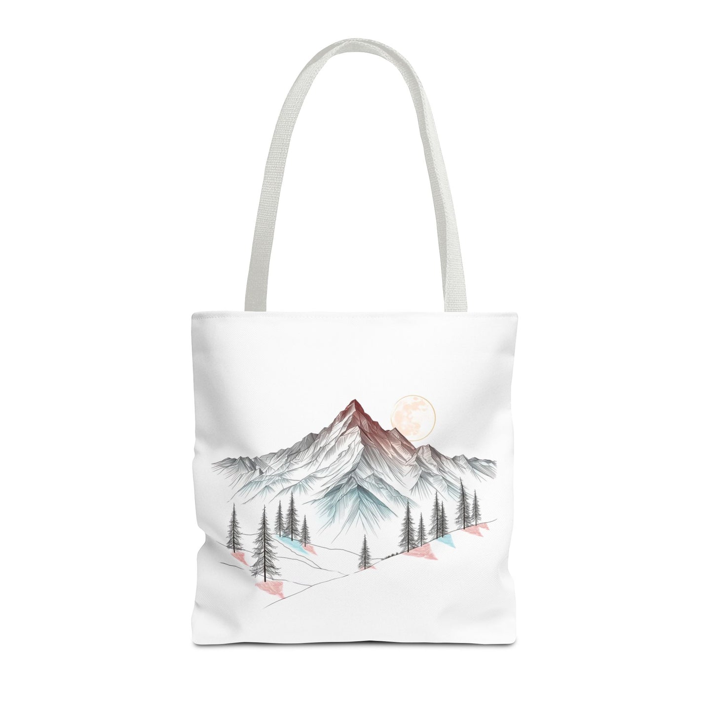 Modernes Canvas-Design „Wald & Berg Silhouette“ – Einkaufstasche mit 4 Henkel-Farben