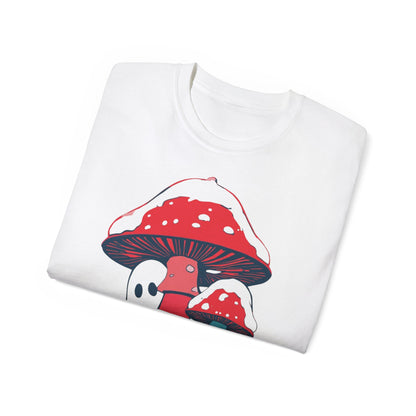 Winter Pilzgeister  Minimalistisches Geister-Pilz-Shirt für Halloween & Weihnachten
