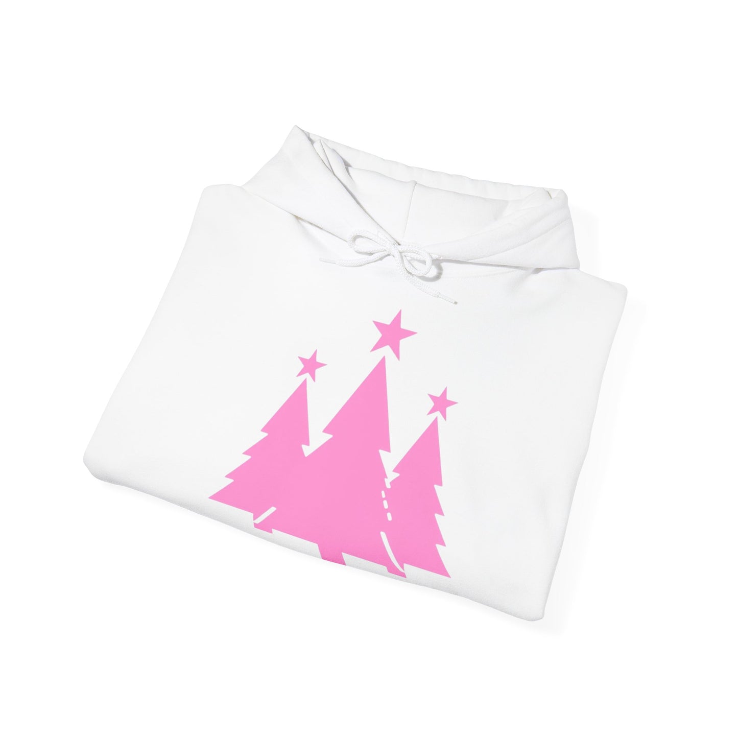 Pink Christmas Tree Hoodie for Holiday Cheer, Cozy Sweatshirt Gift, Unisex Winter Apparel, Festive Tree Hooded Sweater, Seasonal Gift