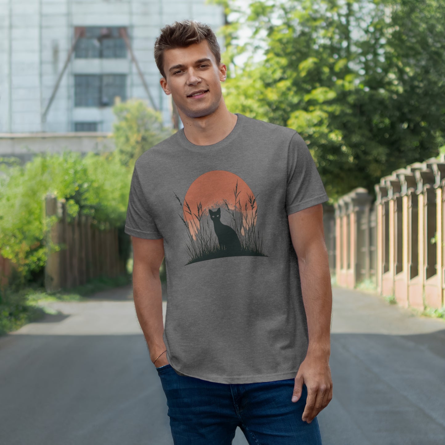 Cat Sunset Silhouette T-Shirt – Katzenmotiv