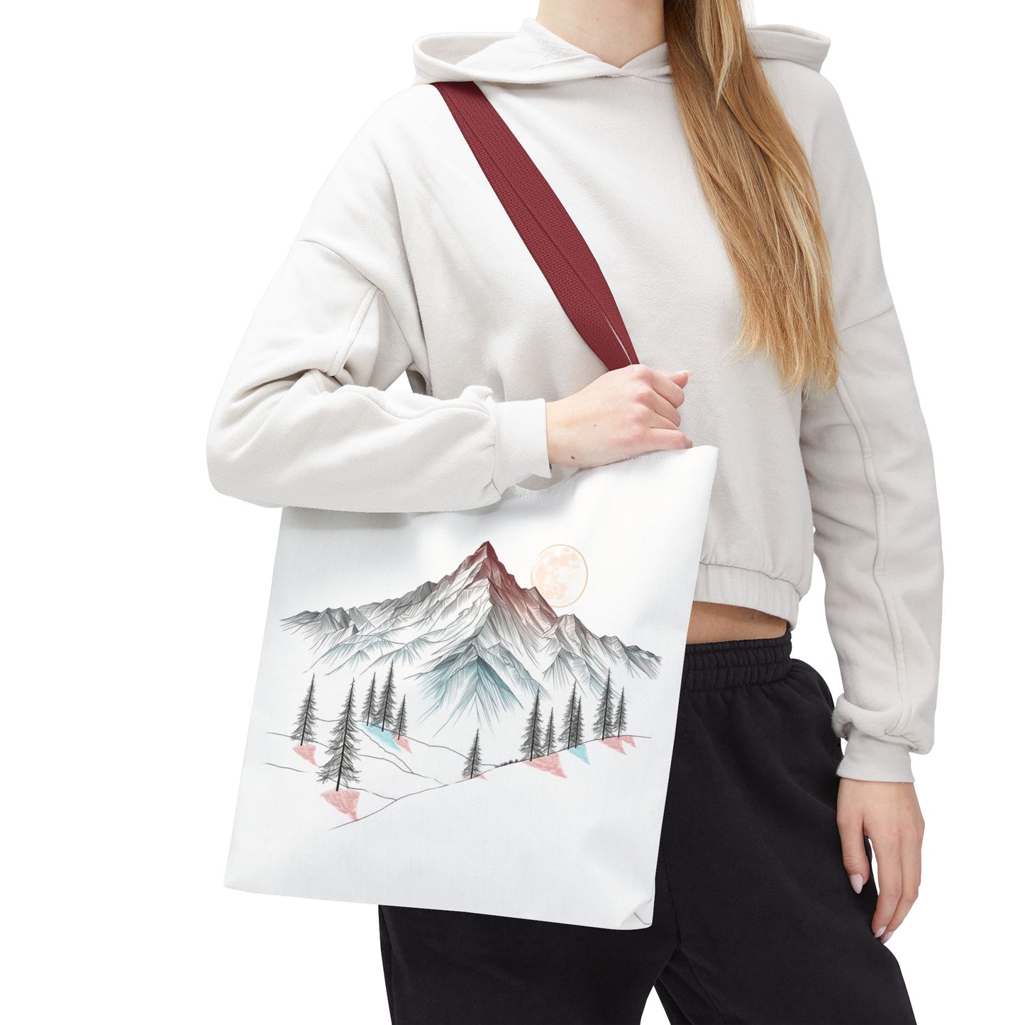 Modernes Canvas-Design „Wald & Berg Silhouette“ – Einkaufstasche mit 4 Henkel-Farben