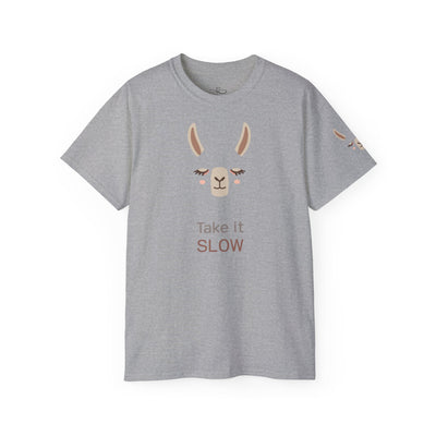 Take It Slow Llama Tee, Cute Motivational T-Shirt, Funny Gift, Casual Wear, Animal Lover Shirt, Perfect for Relaxation