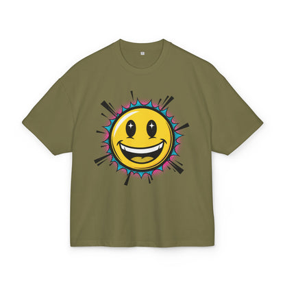 Retro Smiley Sonnen T-Shirt | Oversize Olive Graphic Tee