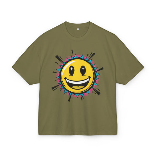 Retro Smiley Sonnen T-Shirt | Oversize Olive Graphic Tee