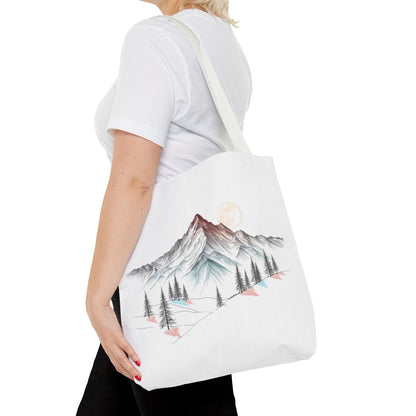 Modernes Canvas-Design „Wald & Berg Silhouette“ – Einkaufstasche mit 4 Henkel-Farben