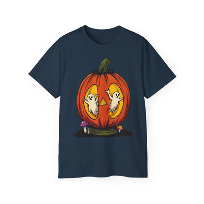 Pumpkin Ghost Tee, Halloween T-Shirt, Fall Shirt, Spooky Apparel, Unisex Graphic Tee, Pumpkin Lover Gift