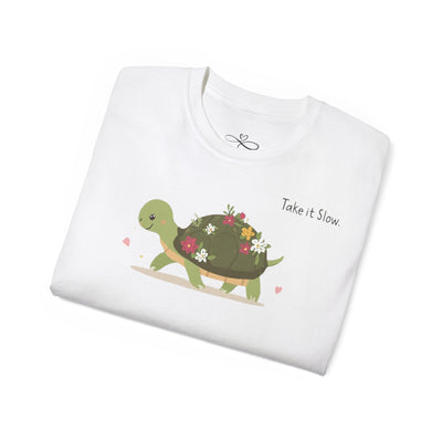 Turtle Motivation Tee - Take It Slow, Gift for Nature Lovers, Casual Wear, Eco-Friendly Apparel, Unisex Cotton Shirt