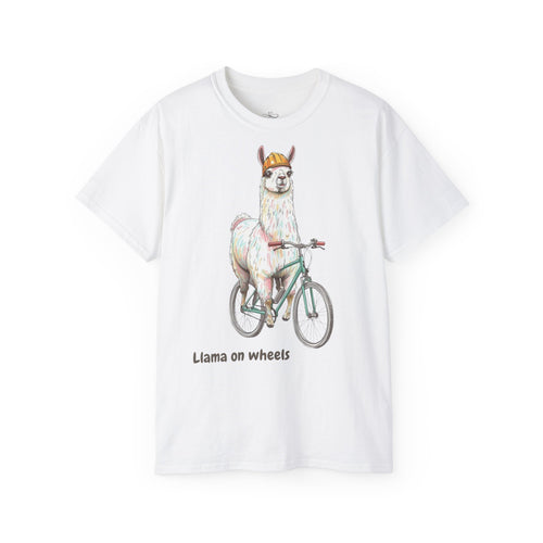 Llama on Wheels T-Shirt, Fun Graphic Tee for Animal Lovers, Summer Casual Wear, Perfect Gift for Birthdays and Holidays
