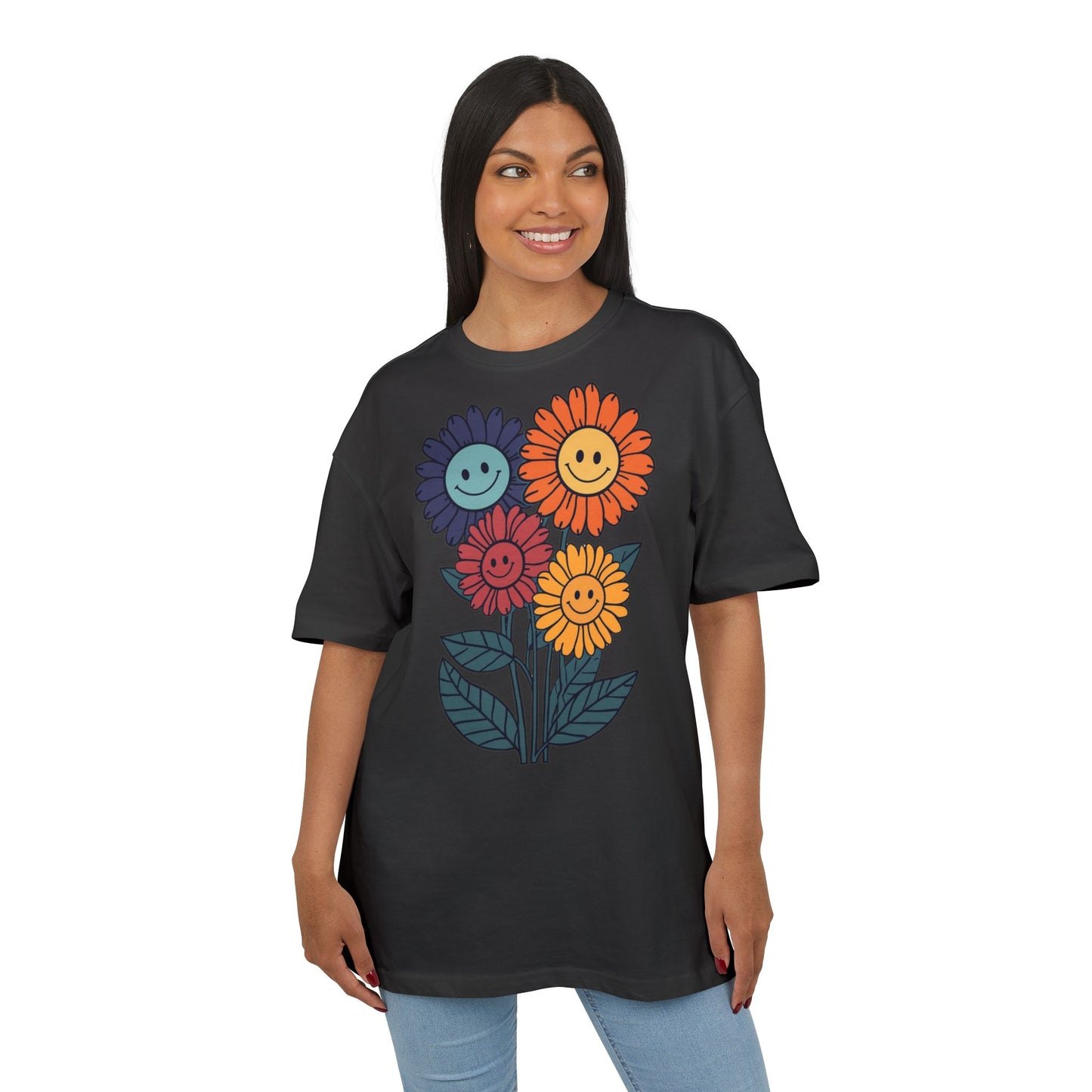 Happy Flower T-Shirt | Lächelnde Retro-Blumen im Hippie-Stil