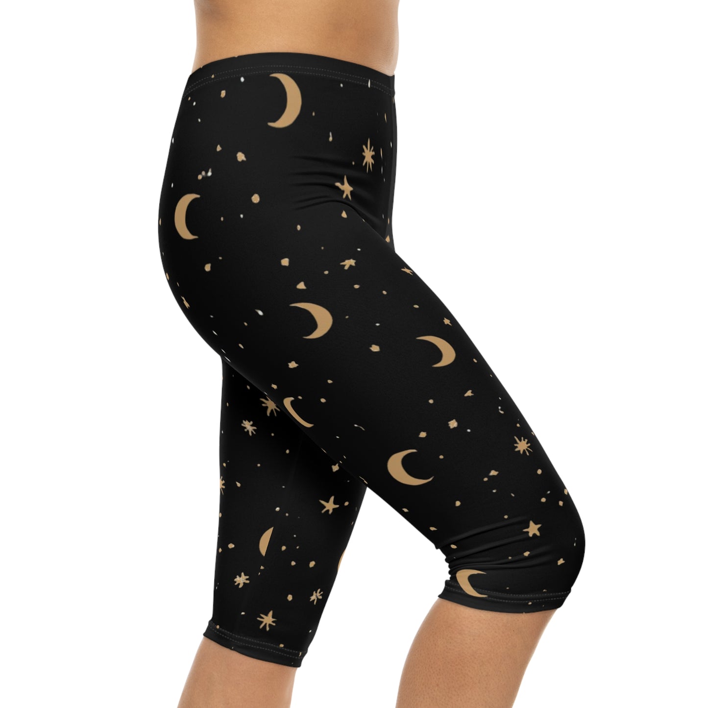 Celestial Women's Capri Leggings - Stars & Moon Pattern