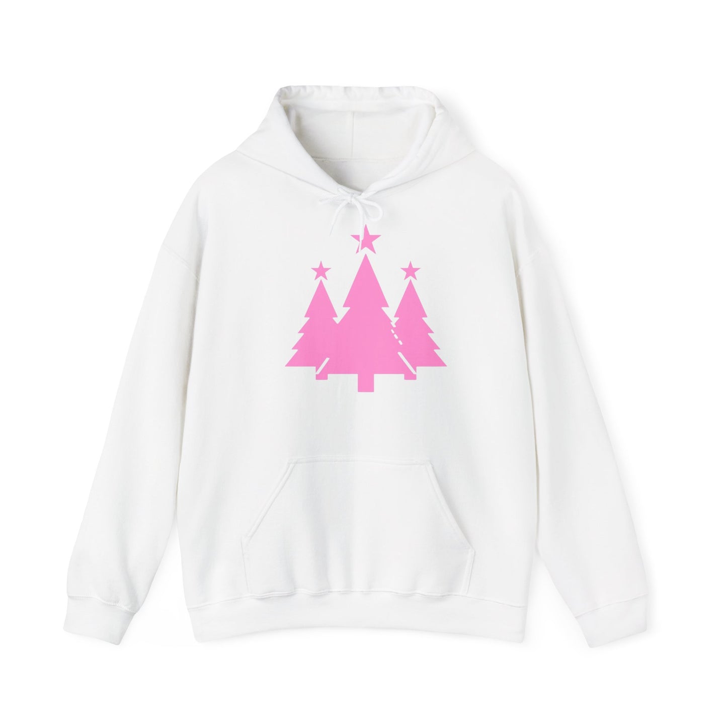 Pink Christmas Tree Hoodie for Holiday Cheer, Cozy Sweatshirt Gift, Unisex Winter Apparel, Festive Tree Hooded Sweater, Seasonal Gift