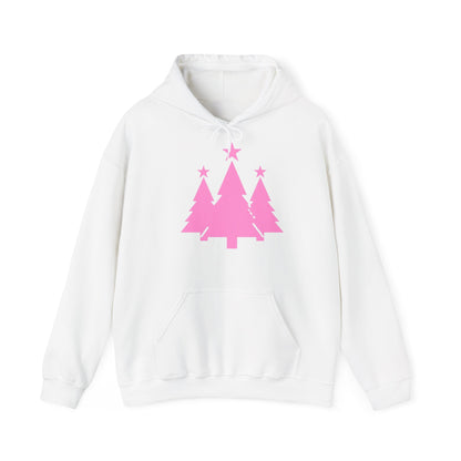 Pink Christmas Tree Hoodie for Holiday Cheer, Cozy Sweatshirt Gift, Unisex Winter Apparel, Festive Tree Hooded Sweater, Seasonal Gift