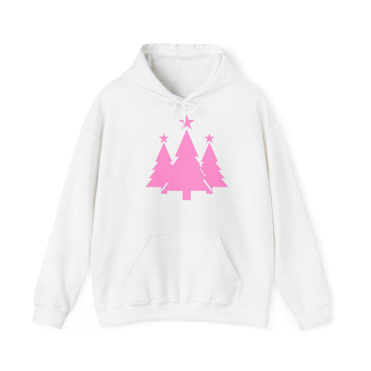 Pink Christmas Tree Hoodie for Holiday Cheer, Cozy Sweatshirt Gift, Unisex Winter Apparel, Festive Tree Hooded Sweater, Seasonal Gift
