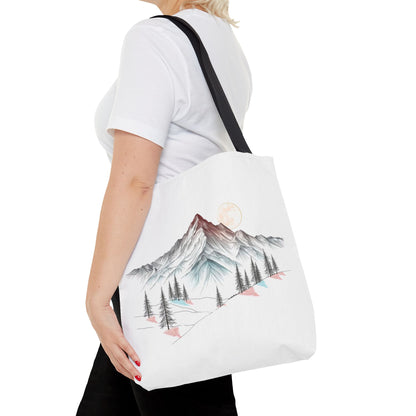 Modernes Canvas-Design „Wald & Berg Silhouette“ – Einkaufstasche mit 4 Henkel-Farben