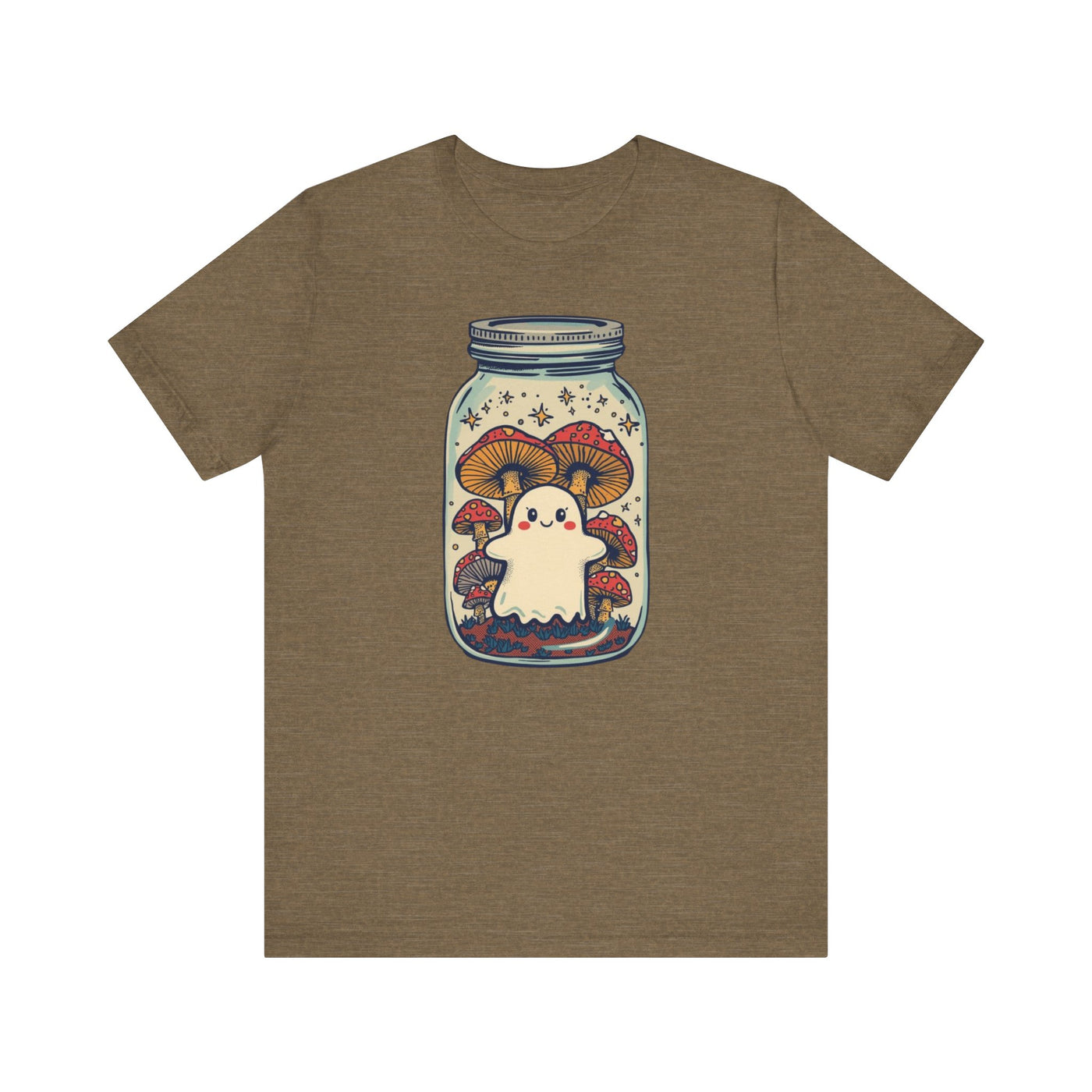 Whimsical Ghostly Tee, Halloween Shirt, Cute Short Sleeve Top, Mushroom Art Tee, Fun Unisex T-Shirt