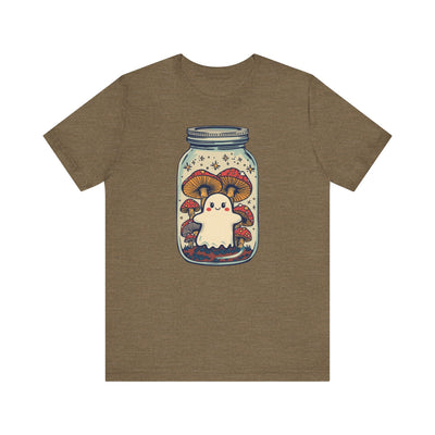 Whimsical Ghostly Tee, Halloween Shirt, Cute Short Sleeve Top, Mushroom Art Tee, Fun Unisex T-Shirt