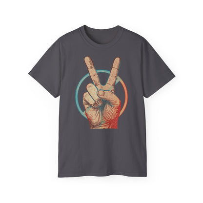 Peace Sign Unisex Ultra Cotton Tee, Graphic Tee, Casual Wear, Gift for Friends, Summer Outfit, Eco-Friendly Fashion