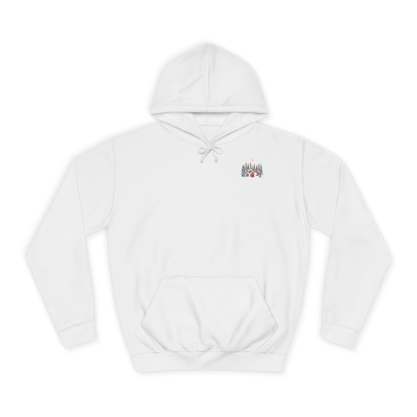 Hoodie — Cozy Winter Cabin Forest Graphic Hoodie (Moon & Snowy Village)