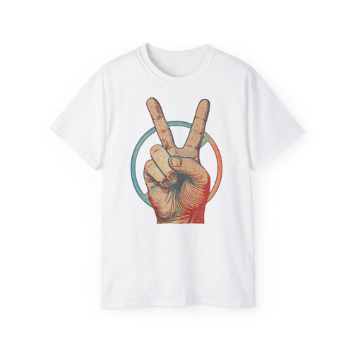 Peace Sign Unisex Ultra Cotton Tee, Graphic Tee, Casual Wear, Gift for Friends, Summer Outfit, Eco-Friendly Fashion