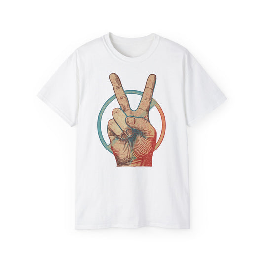 Peace Sign Unisex Ultra Cotton Tee, Graphic Tee, Casual Wear, Gift for Friends, Summer Outfit, Eco-Friendly Fashion