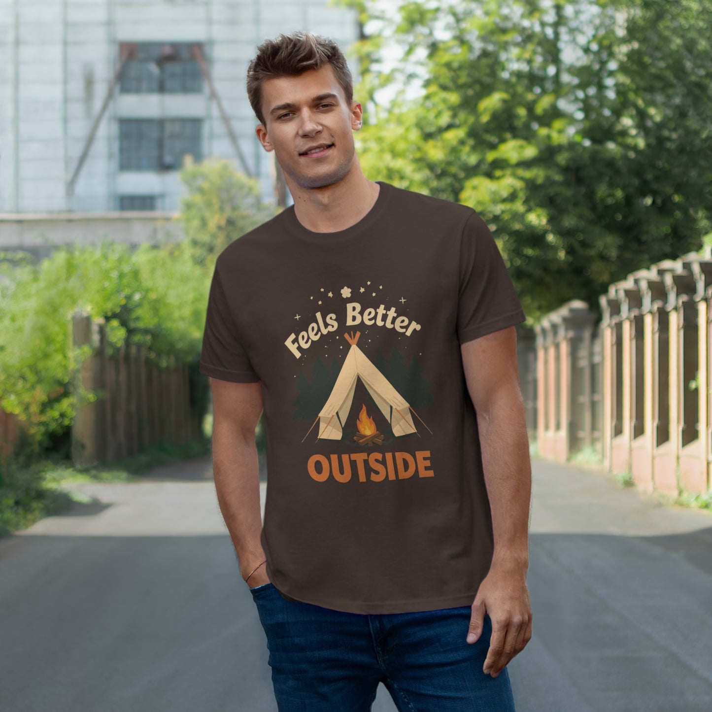 Feels Better Outside T-shirt | Camping Tent Campfire Tee