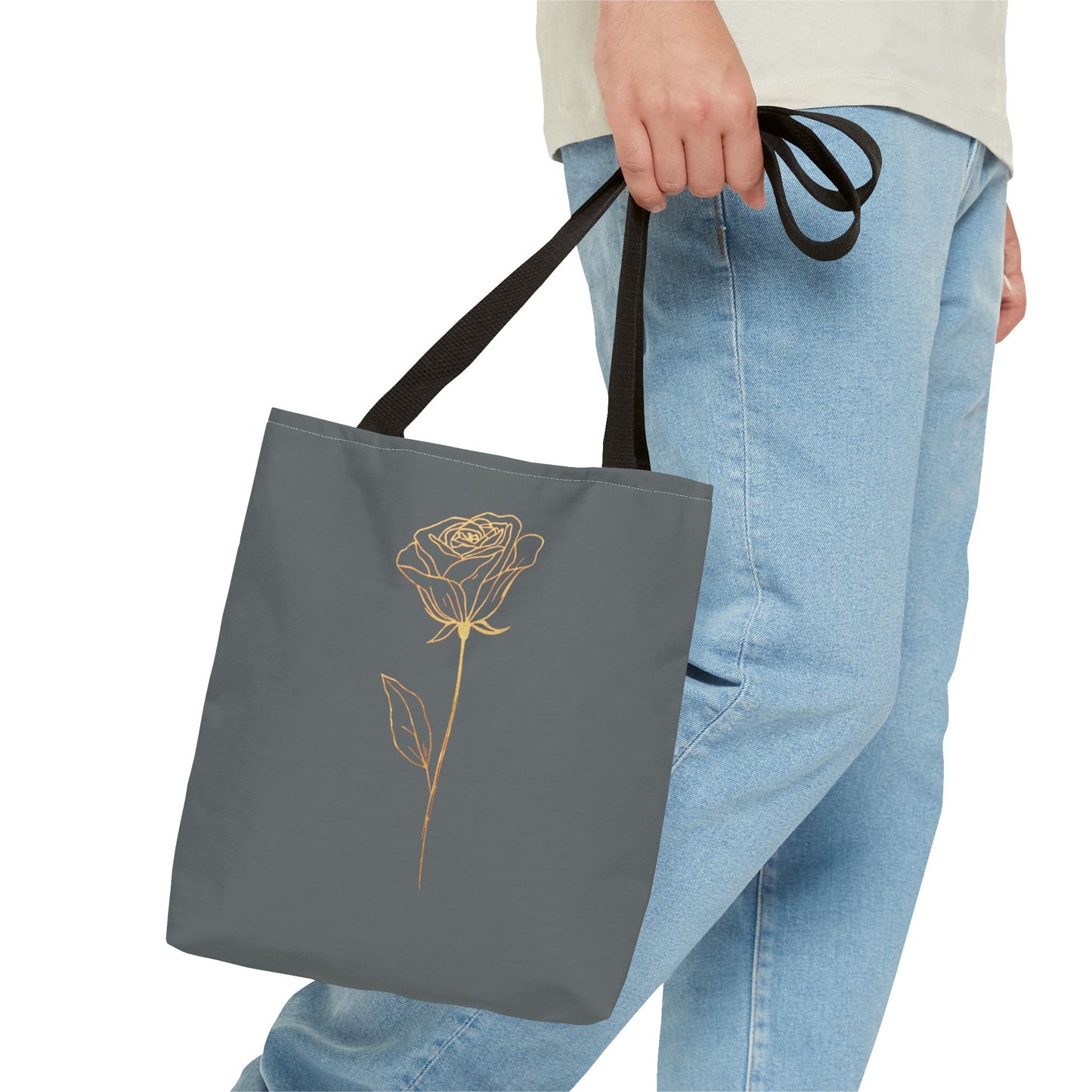 Minimalistische Rose Tote Bag – Goldene Line Art