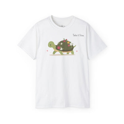 Turtle Motivation Tee - Take It Slow, Gift for Nature Lovers, Casual Wear, Eco-Friendly Apparel, Unisex Cotton Shirt