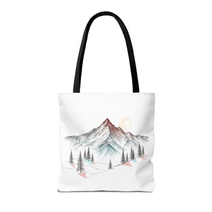 Modernes Canvas-Design „Wald & Berg Silhouette“ – Einkaufstasche mit 4 Henkel-Farben