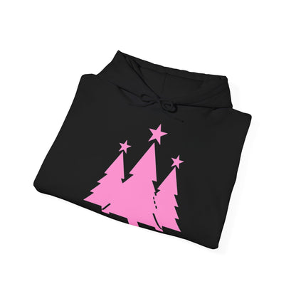 Pink Christmas Tree Hoodie for Holiday Cheer, Cozy Sweatshirt Gift, Unisex Winter Apparel, Festive Tree Hooded Sweater, Seasonal Gift