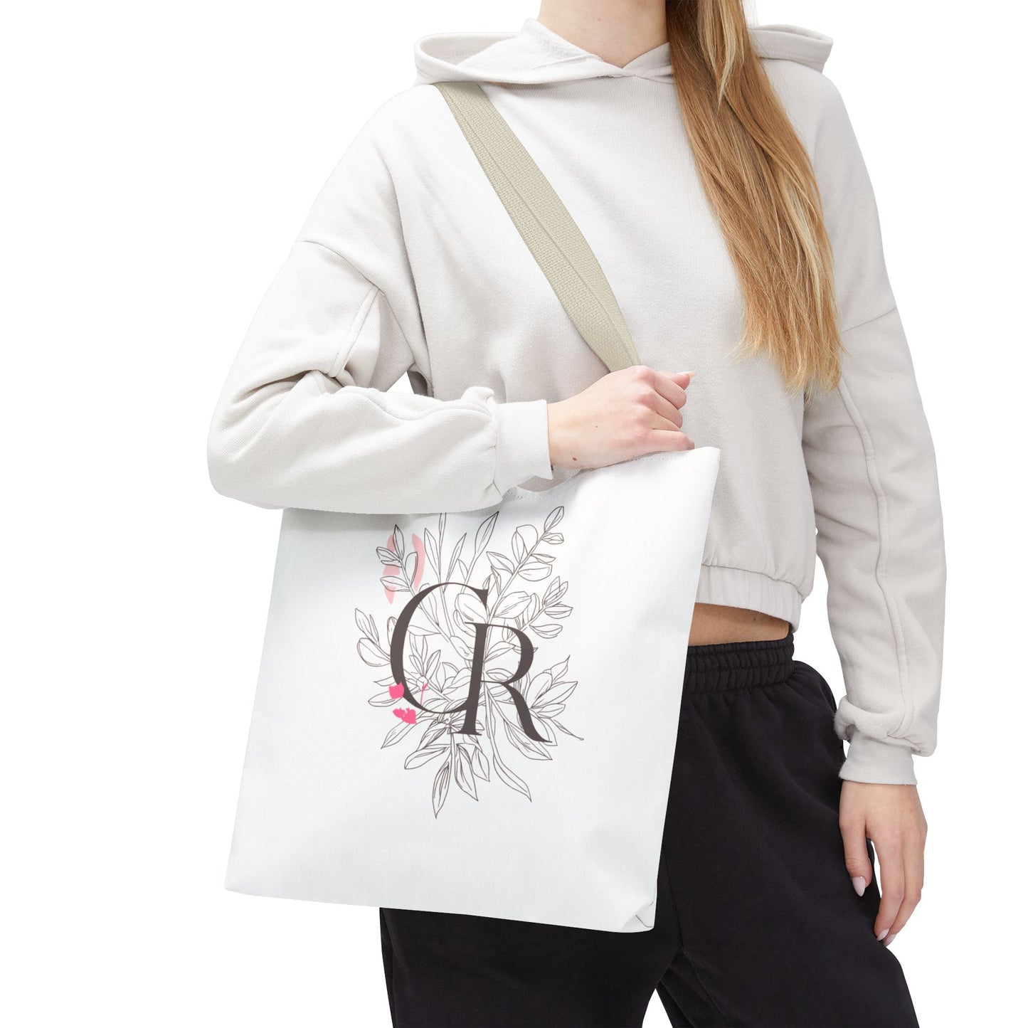 Einkaufstasche „CR Botanical Line Art“ – elegante Canvas Bag mit beige Henkel – 3 Größen
