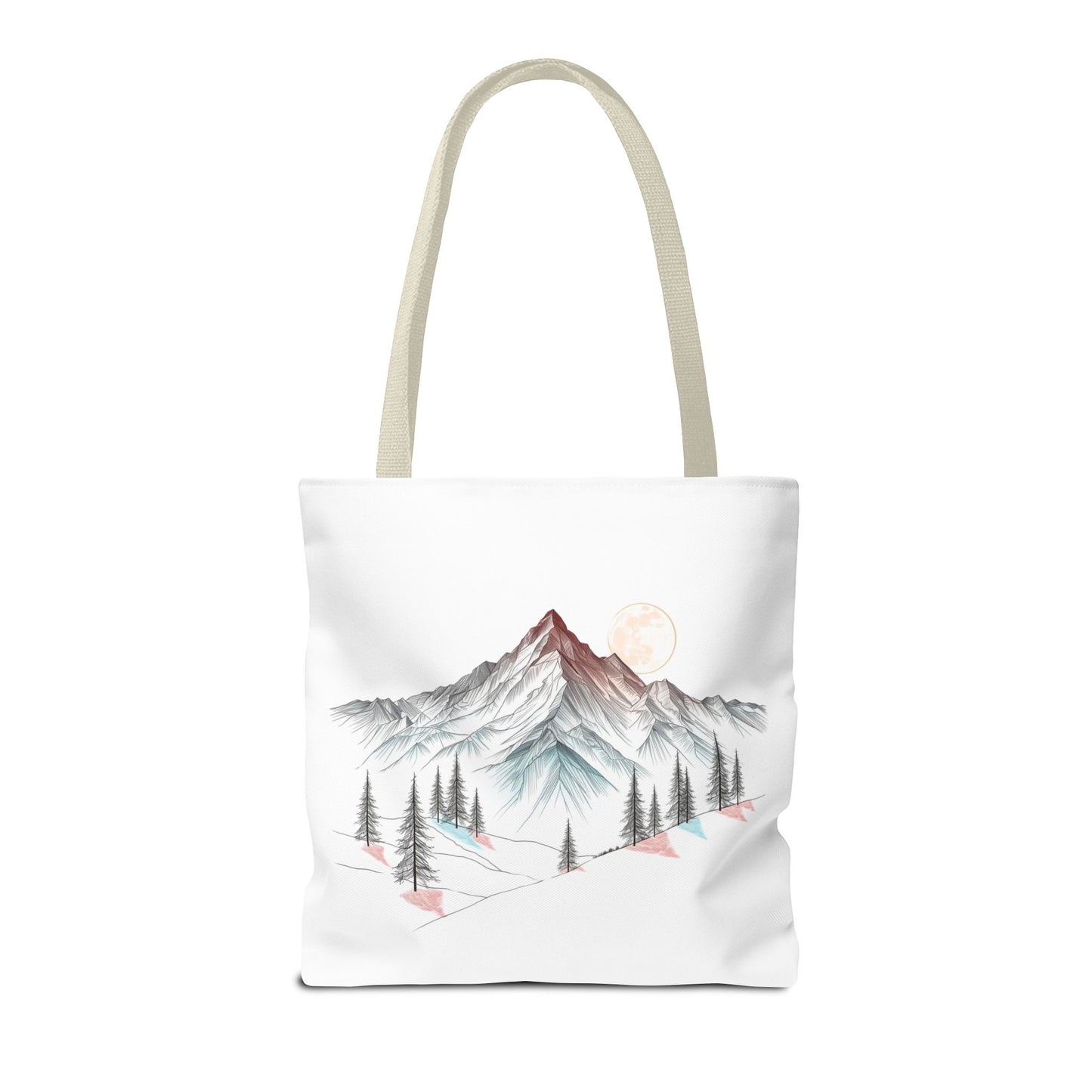 Modernes Canvas-Design „Wald & Berg Silhouette“ – Einkaufstasche mit 4 Henkel-Farben