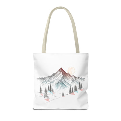 Modernes Canvas-Design „Wald & Berg Silhouette“ – Einkaufstasche mit 4 Henkel-Farben