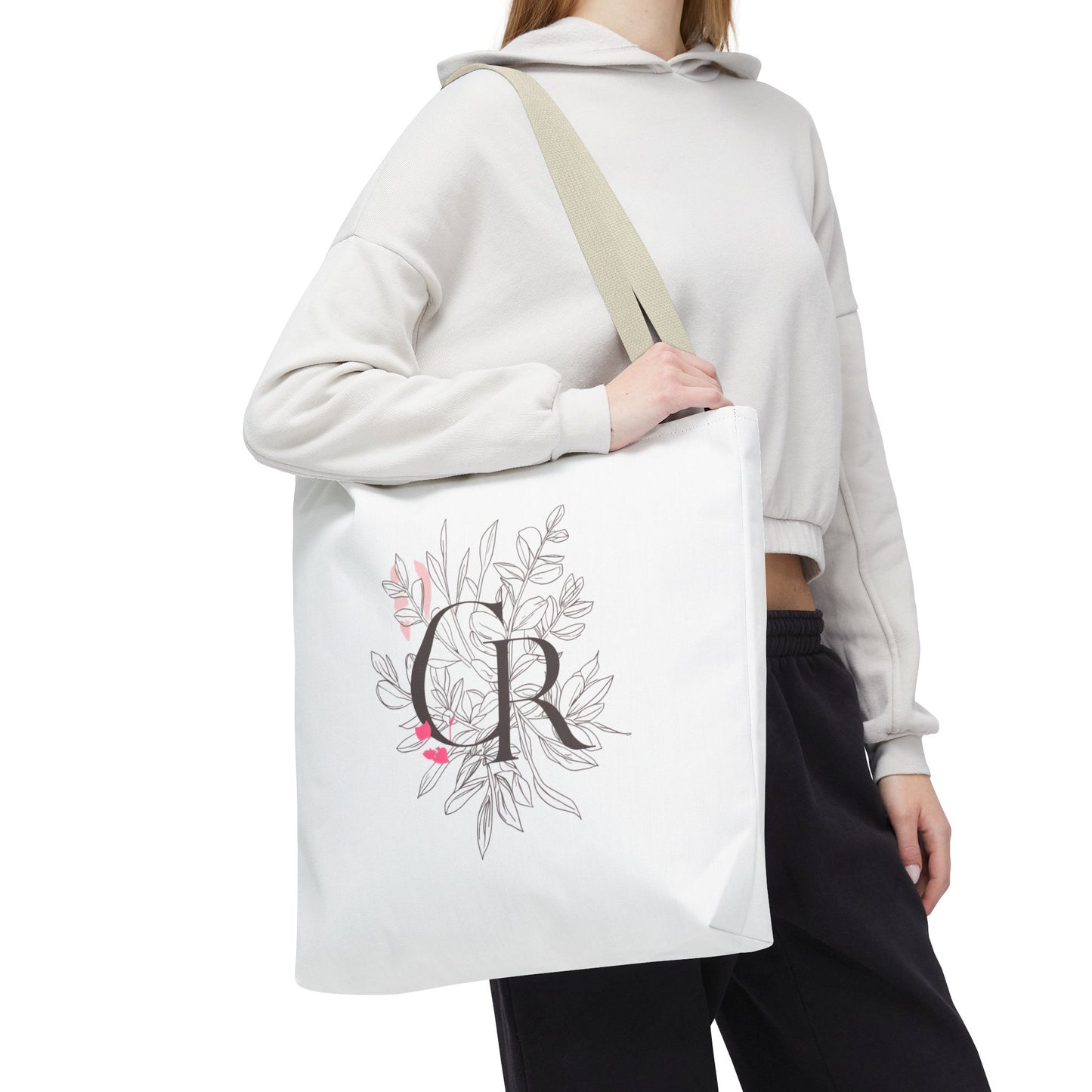 Einkaufstasche „CR Botanical Line Art“ – elegante Canvas Bag mit beige Henkel – 3 Größen