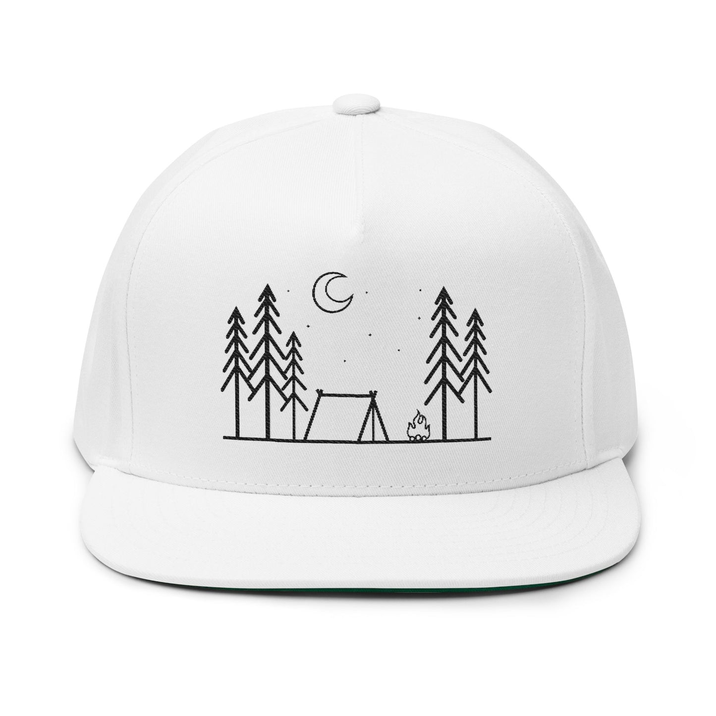 Nature-Inspired Flat Bill Cap, Outdoor Adventure Hat, Embroidered Camping Cap, Gift for Hikers, Unisex Cap for Nature Lovers