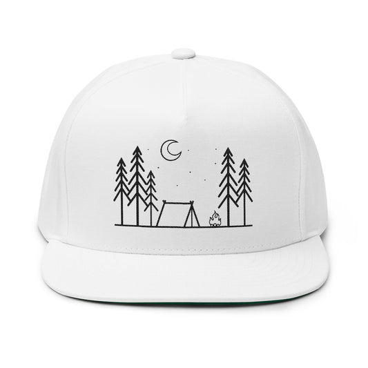 Nature-Inspired Flat Bill Cap, Outdoor Adventure Hat, Embroidered Camping Cap, Gift for Hikers, Unisex Cap for Nature Lovers