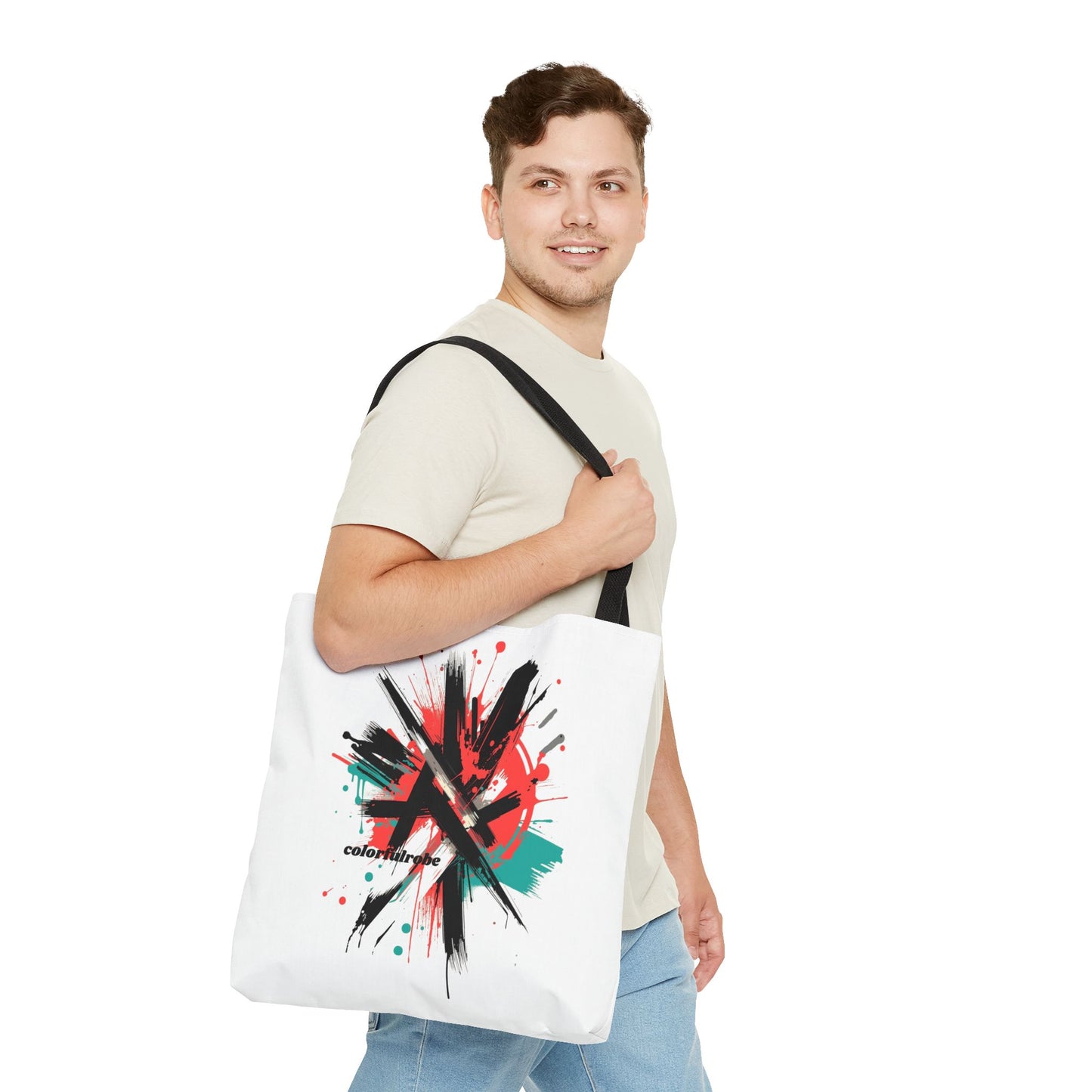 Einkaufstasche „Urban Splash“ – Street-Art Canvas Bag mit schwarzem Henkel – 3 Größen – ColorfulRobe