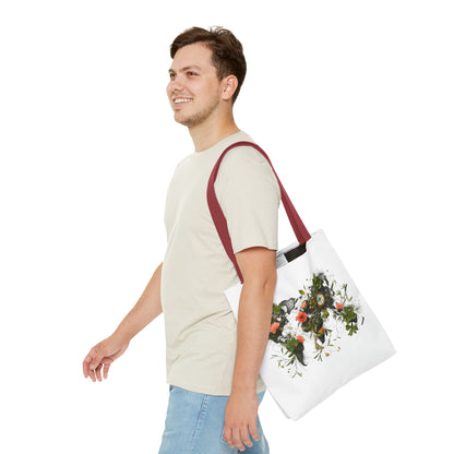 Einkaufstasche „Floral World Map“ – Canvas Bag mit rotem Henkel – 3 Größen