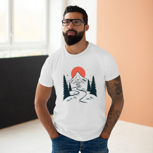 T-Shirt „Mountain Trail“ – minimalistisches Naturdesign mit Berg & Sonne – in 5 Farben – ColorfulRobe