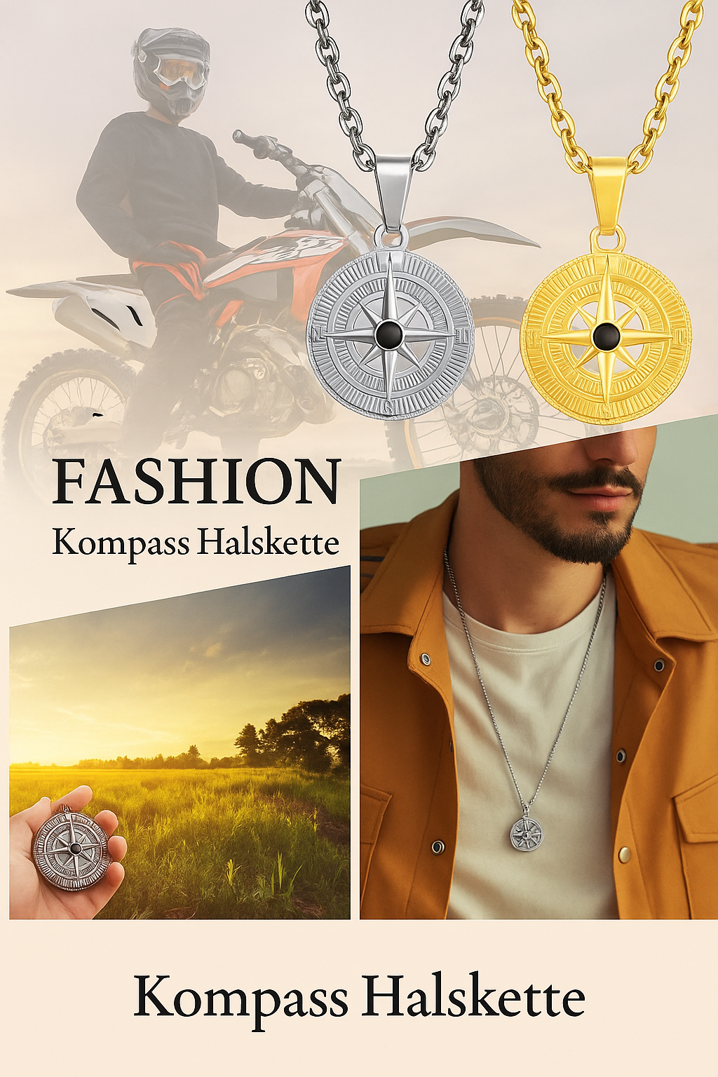 Herren Kompass Kette Edelstahl – Vintage Viking Design