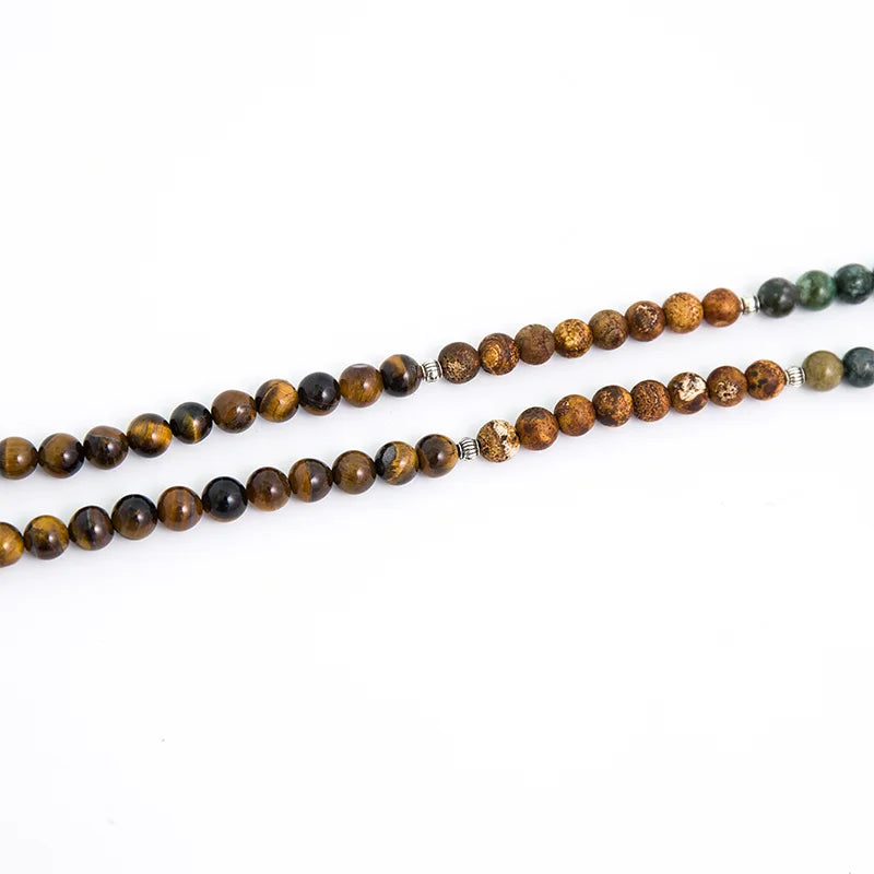 108 Mala Perlen Set Tigerauge & Achat – Yoga Halskette