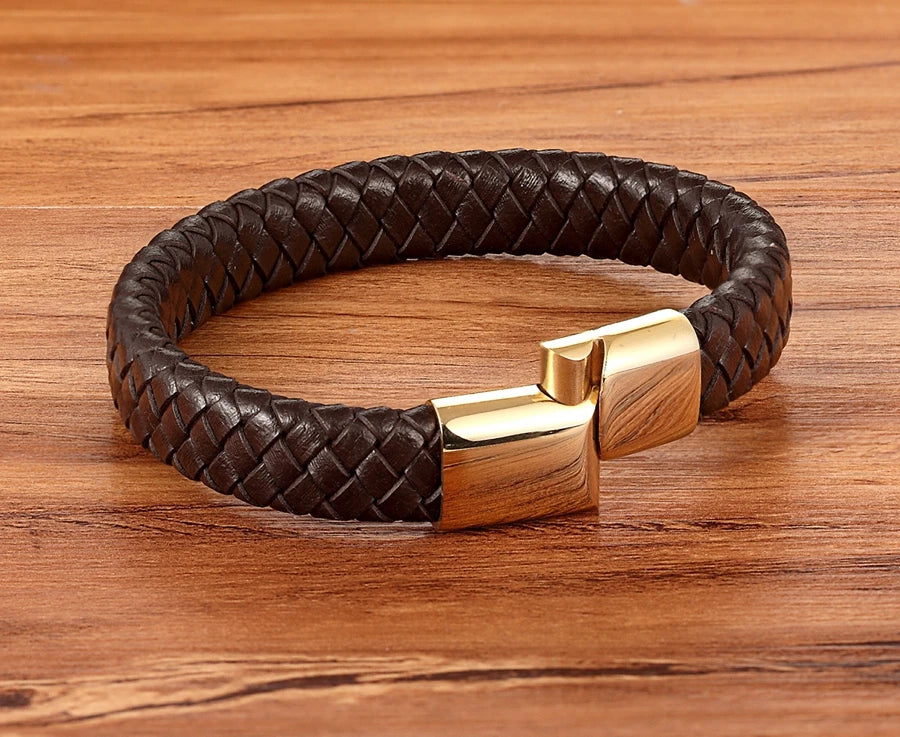 Echtleder Herrenarmband – Braun, Edelstahl & Magnetverschluss | Premium Style