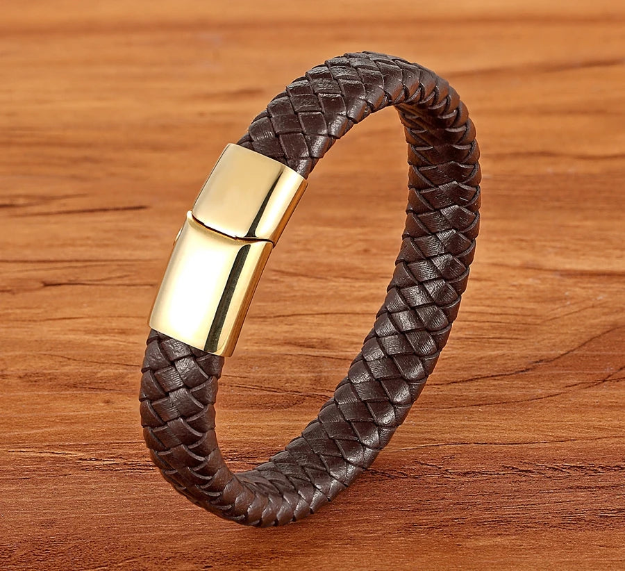 Echtleder Herrenarmband – Braun, Edelstahl & Magnetverschluss | Premium Style