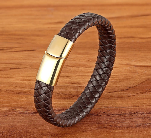 Echtleder Herrenarmband – Braun, Edelstahl & Magnetverschluss | Premium Style