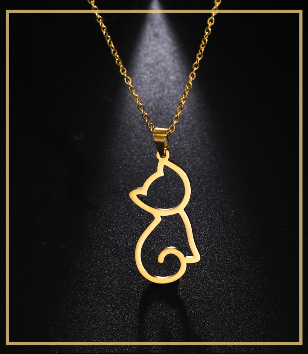 Goldene Katzen Halskette Edelstahl – Geschenk für Frauen
