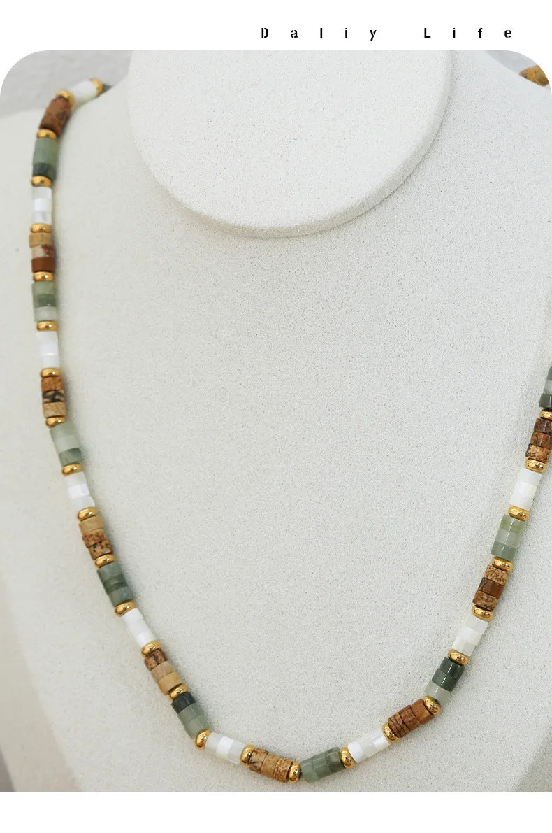 Women's Necklace with Retro Style Natural Stone Handmade Beads Fashionable and Versatile Jewelry Accessories