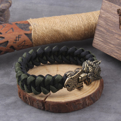 Wikinger Wolf Armband Edelstahl – Herren Kordelarmband